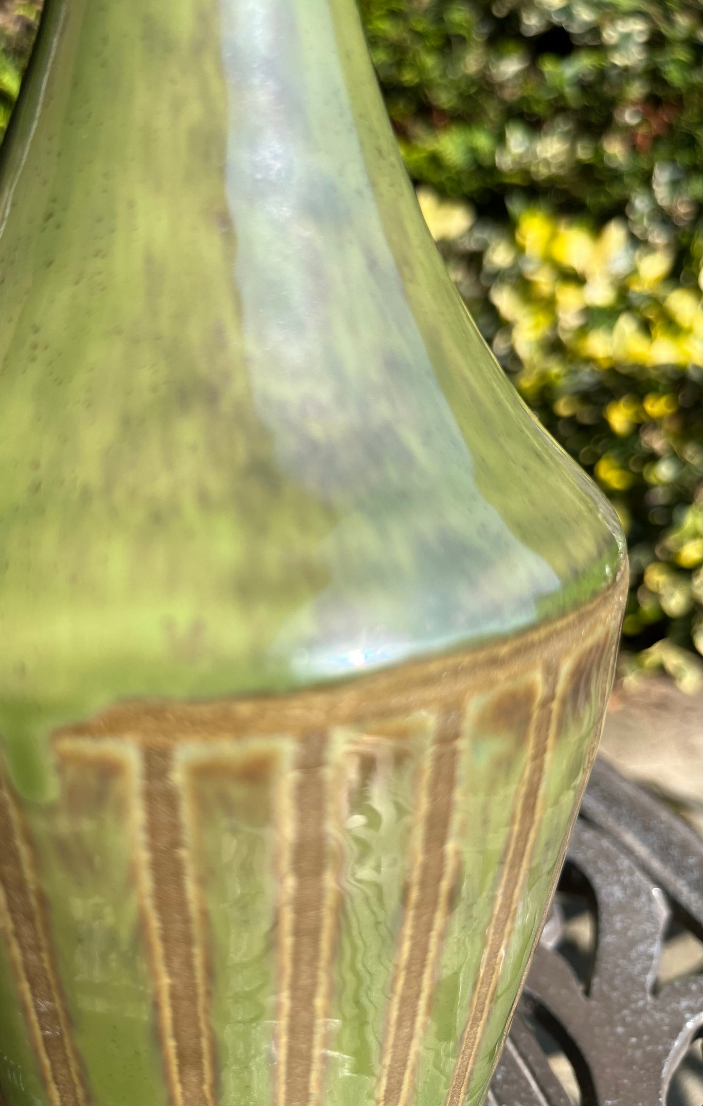 Green striped ceramic narrow-necked bottle