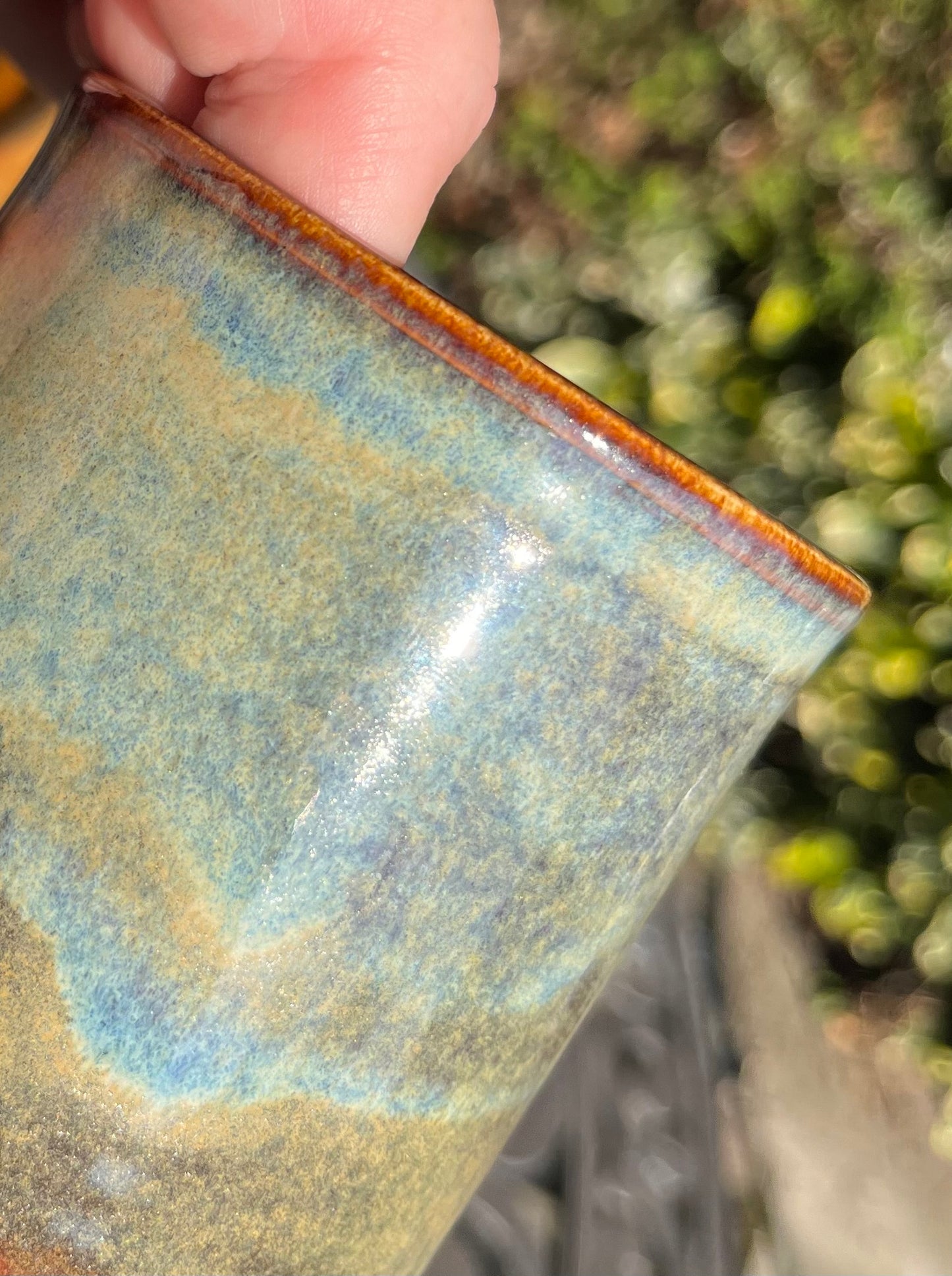 Misty earth-toned blue, brown, stoneware mugs
