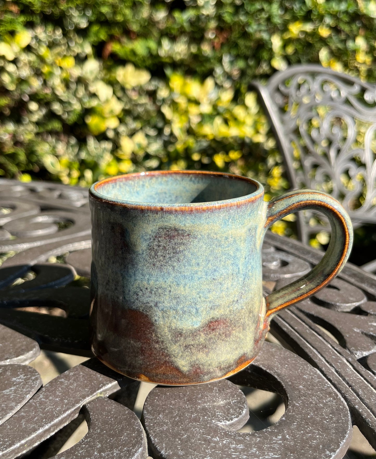 Misty earth-toned blue, brown, stoneware mugs